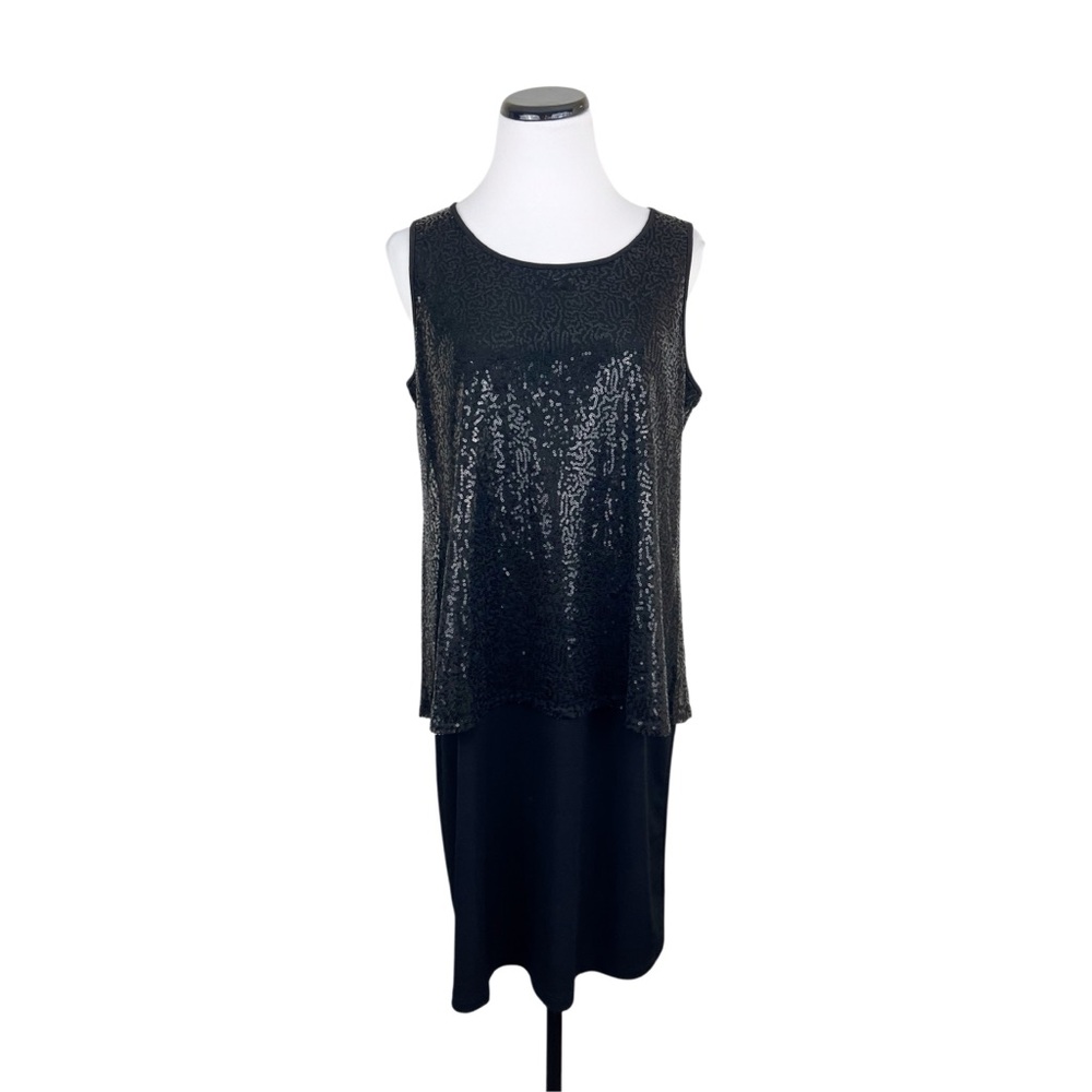 Chicos Black Sequin Layered Sleeveless Dress Size 1 Medium/8